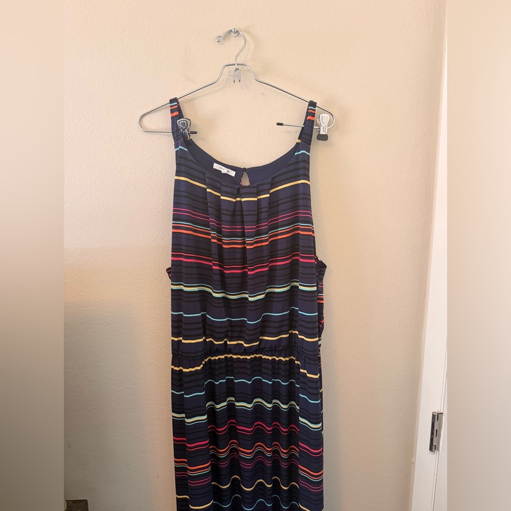 Maurices Navy Striped Sleeveless Maxi with Yellow & Black Accents